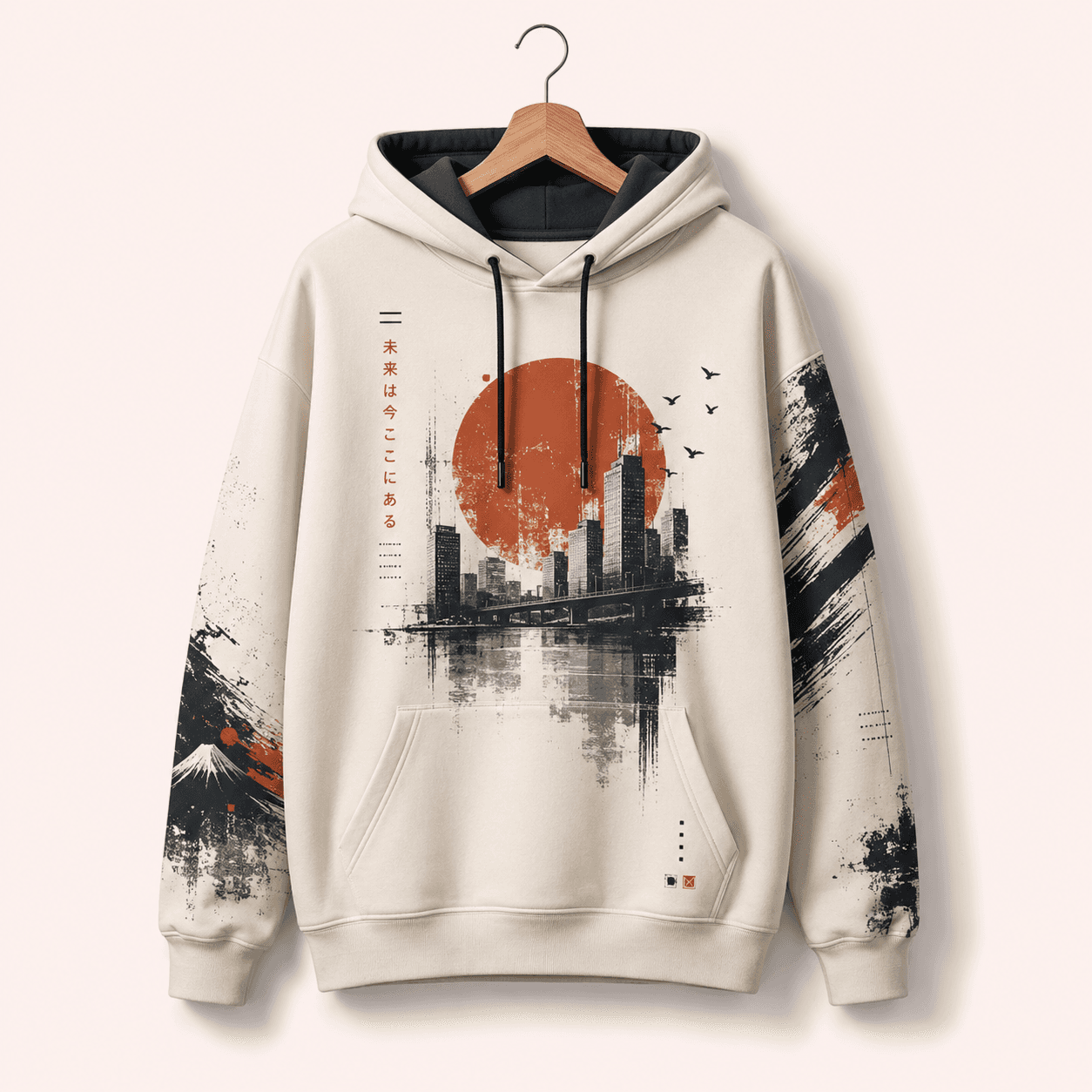 Men’s Japanese Graphic Printed Hoodie - Cream - Image 1 of 1