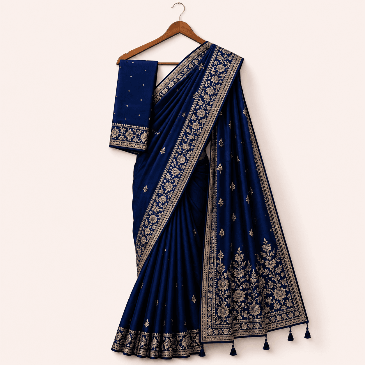 Women’s Embroidered Party Wear Saree - Maroon & Royal Blue thumbnail 2