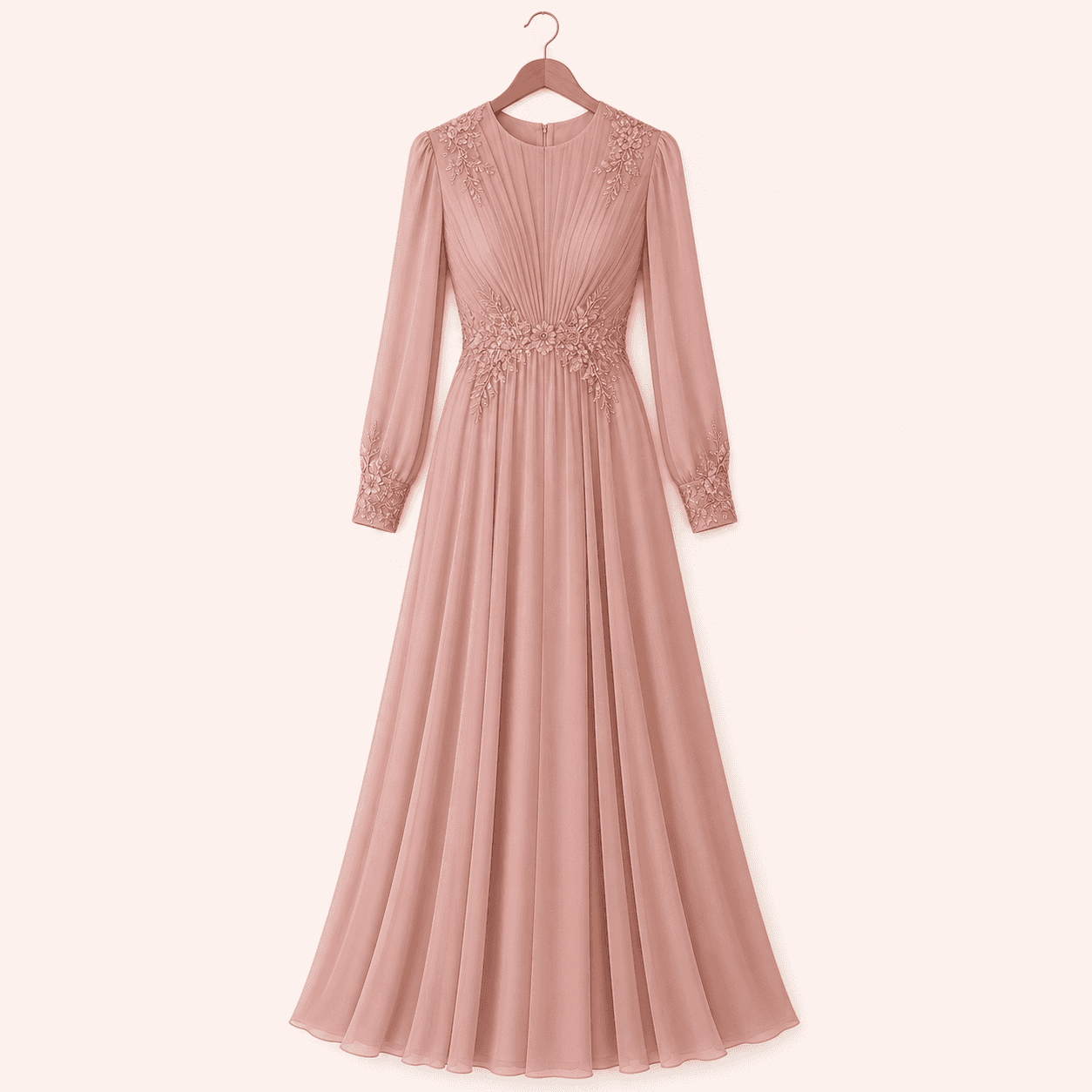 Women’s Elegant Embroidered Gown - Emerald Green & Blush Pink thumbnail 2